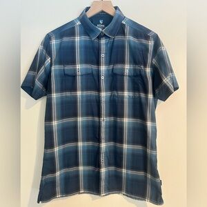 KÜHL Men’s Plaid Short Sleeve Button Up Shirt Blue Small